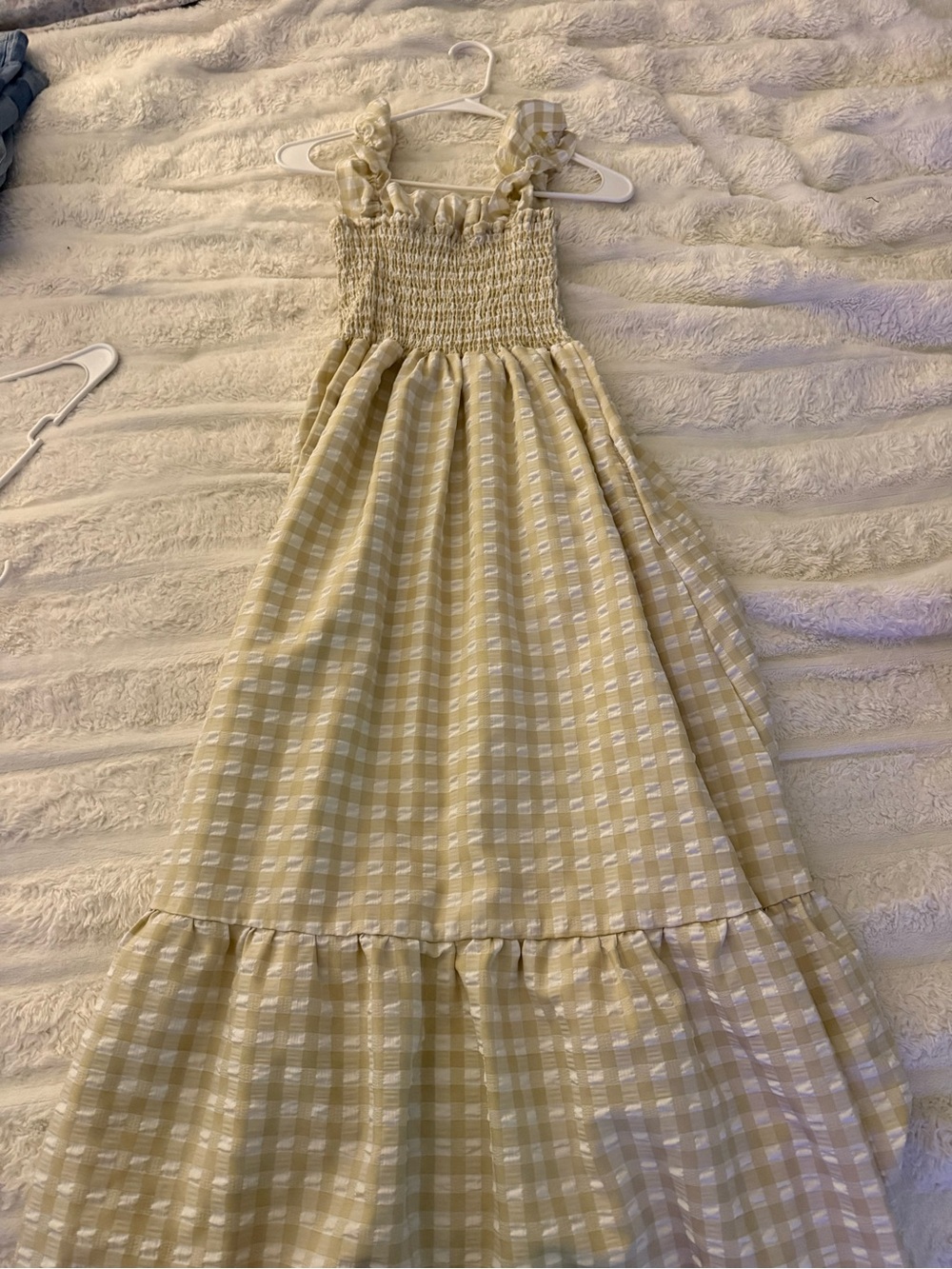 Amazon Women's Yellow Gingham Maxi Dress with Smocked Bodice WITH POCKETS